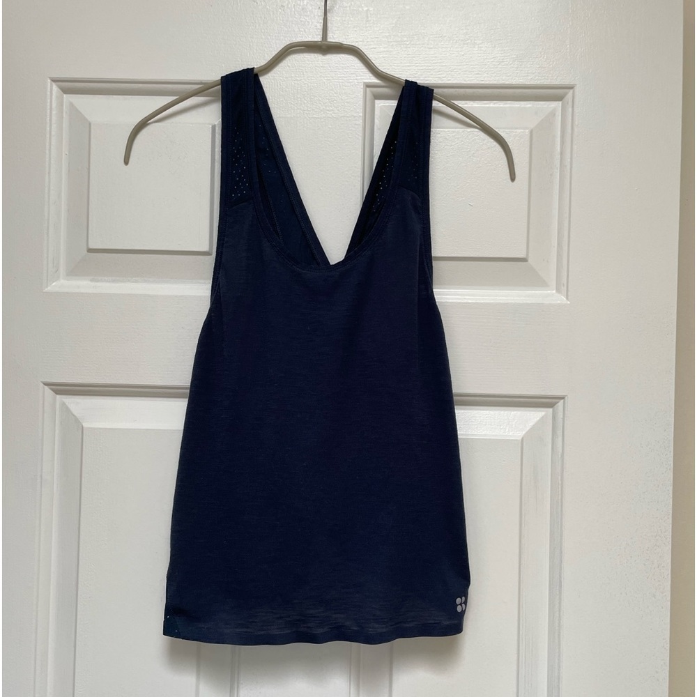 Sweaty Betty Cross Back Tank Mesh Breeze Navy. Size M